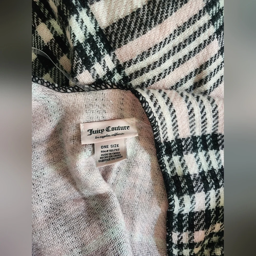 Y2k Juicy Couture Pink and Black Plaid Blanket Poncho